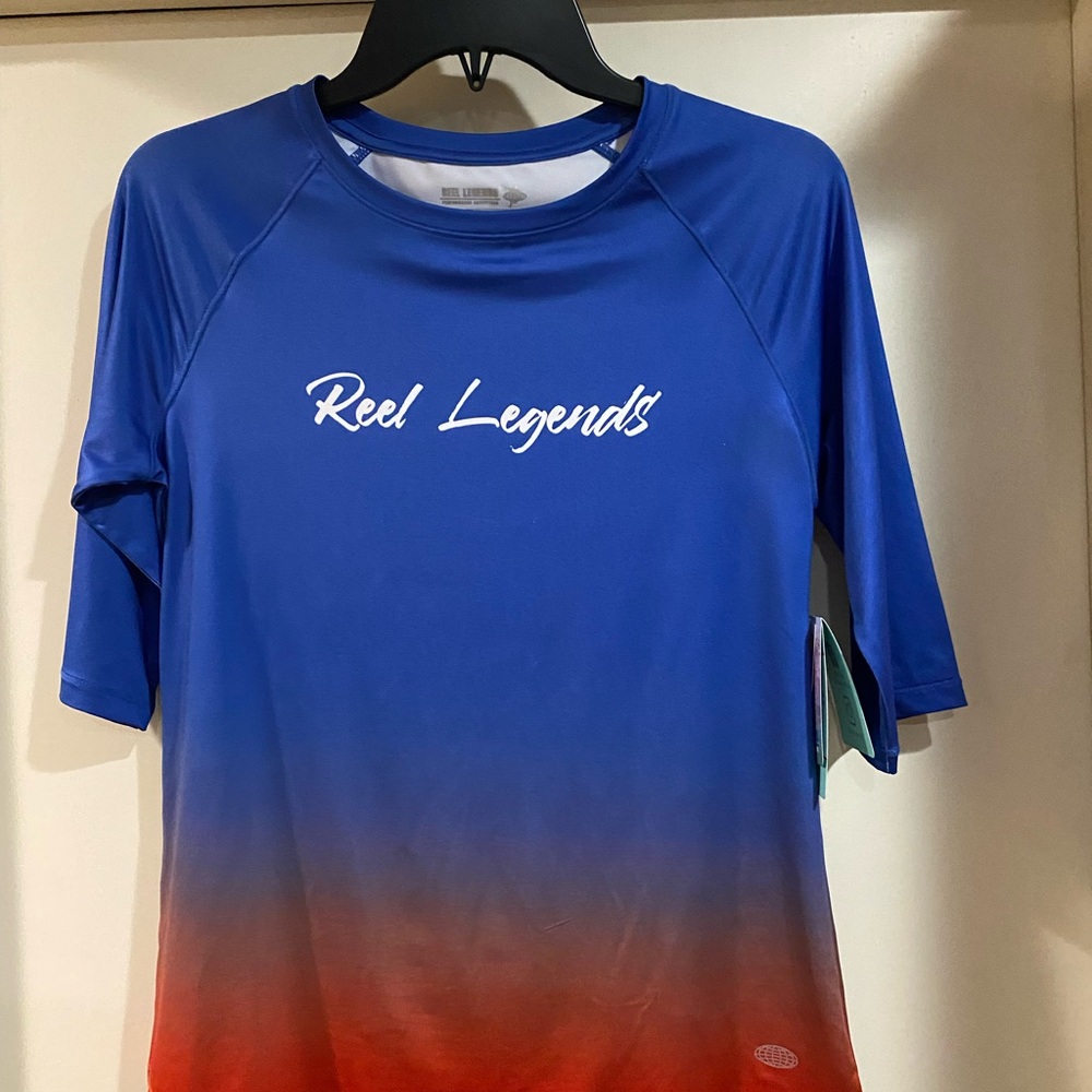 Reel Legends Blue and Red UPF 50 light weight shirt NWT